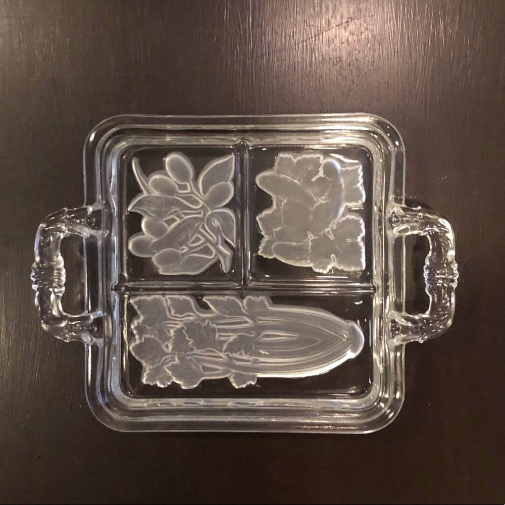 Small Square Glass Compartmentalized Tray W/Handles